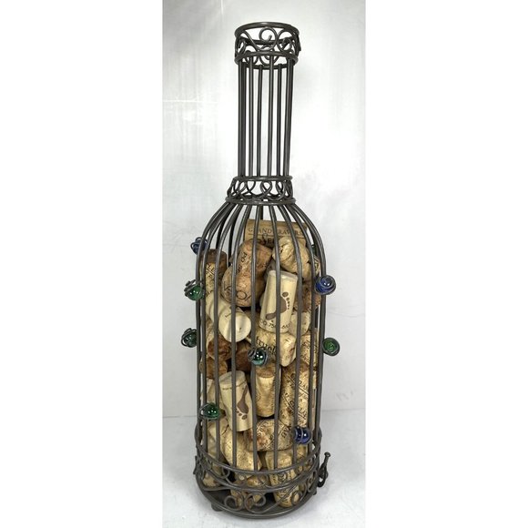 Cork Holder with Corks Decorative Caged Taupe Wine Bottle Shaped - Picture 2 of 14